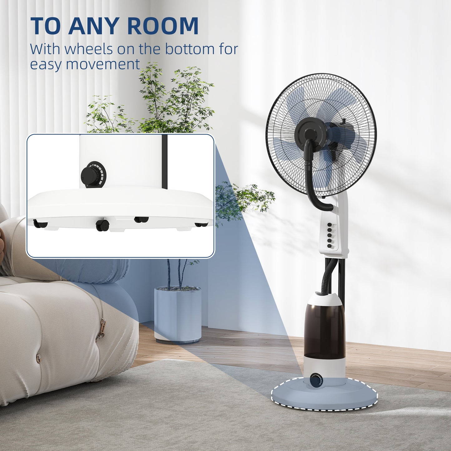 Spray Misting Fan, Floor Fan with Water Mist Spray and 3 Speeds