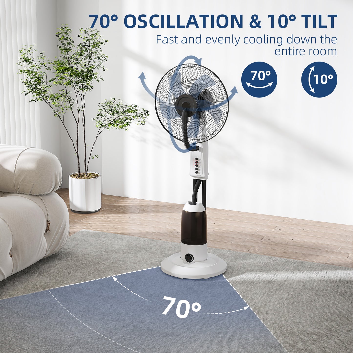 Spray Misting Fan, Floor Fan with Water Mist Spray and 3 Speeds