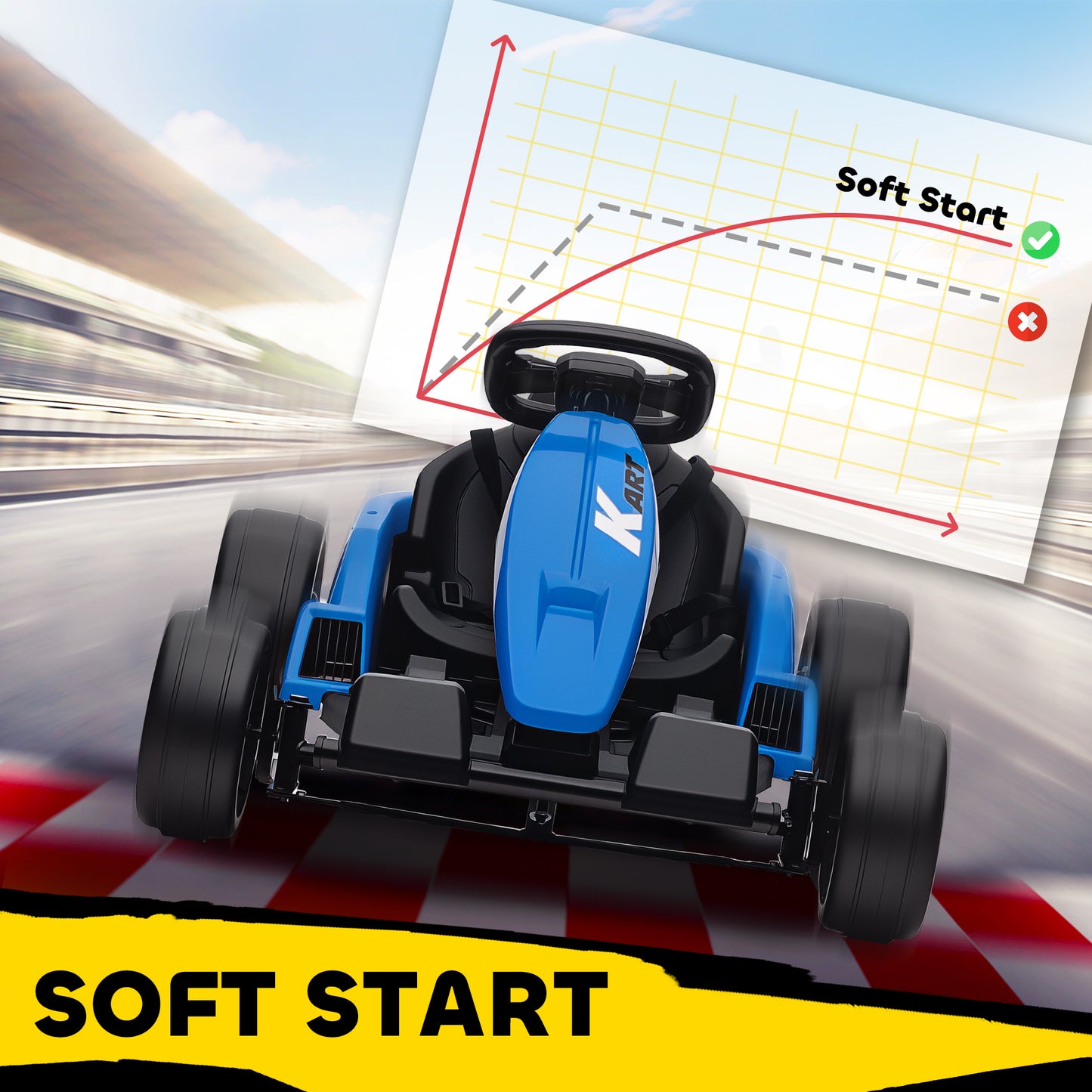 24V Electric Go Kart with Drift Mode, Adjustable Seat, Blue