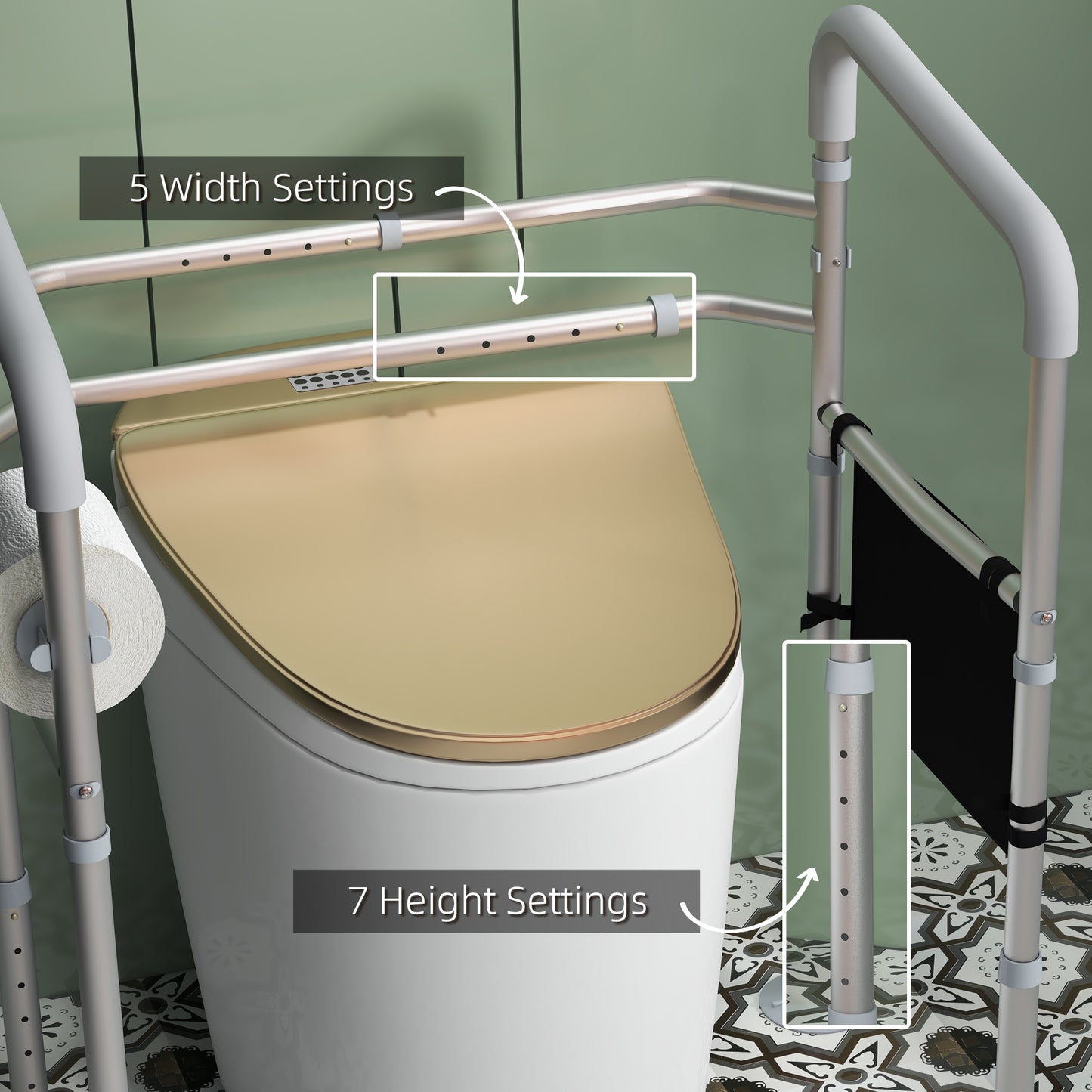 Free Standing Toilet Rail Frame, Height and Width Adjustable