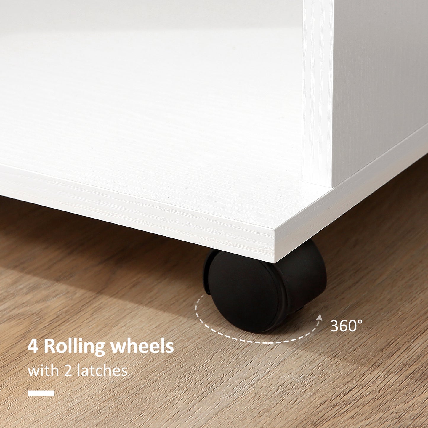 Rolling Open Wardrobe Hanging Rail Storage Shelves for Clothes, White