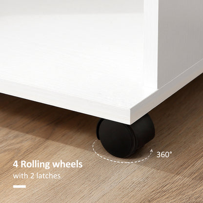 Rolling Open Wardrobe Hanging Rail Storage Shelves for Clothes, White