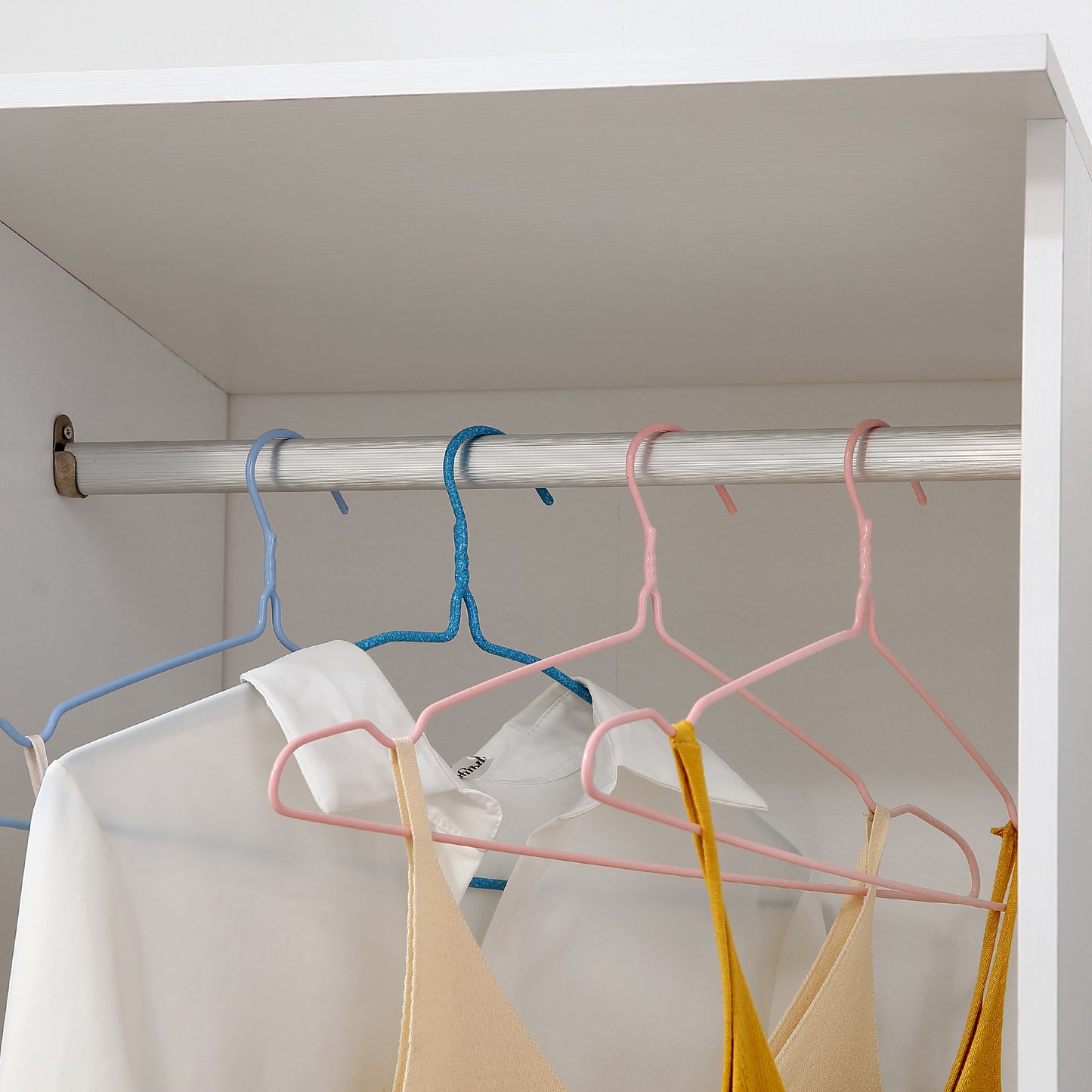Rolling Open Wardrobe Hanging Rail Storage Shelves for Clothes, White
