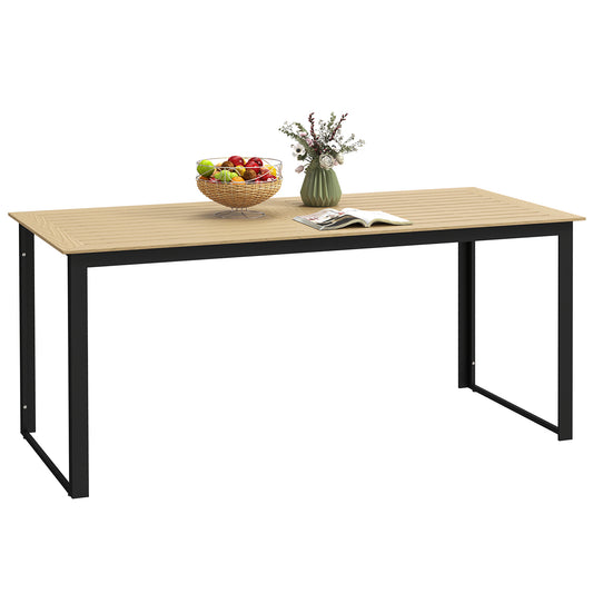 Garden Dining Table for 6 People with Slatted Table Top Metal Frame