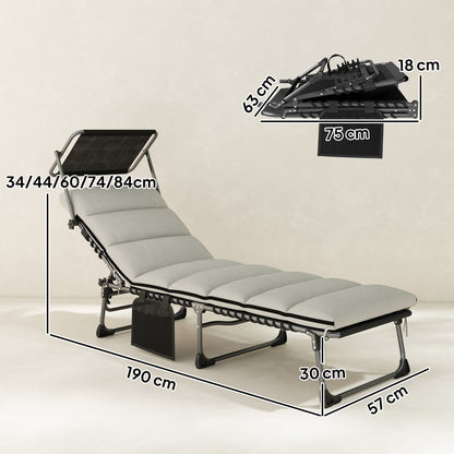 Folding Sun Lounger, Sunbed with Canopy, Light Grey