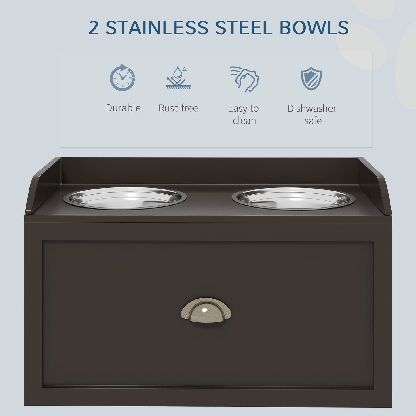 Stainless Steel Raised Dog Bowl w/ 21L Storage Drawer, for Large Dogs