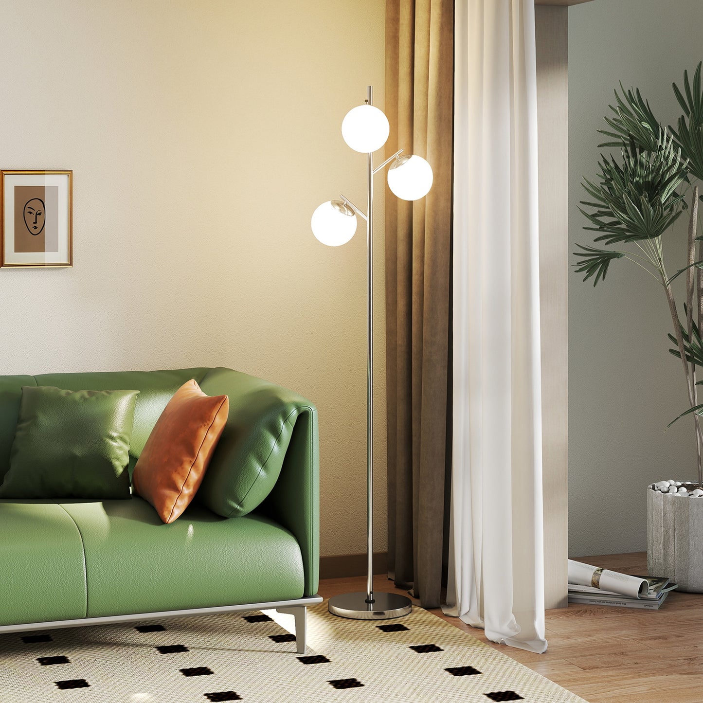 Modern Tree Floor Lamp with 3 Light, for Living Room Bedroom, Silver