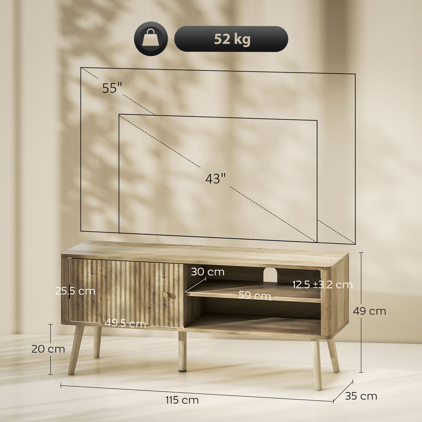 TV Stand Cabinet with Storage for TVs up to 55 Inches, Oak