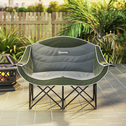 Double Camping Chair for Adults with Armrests, Cup Holders, Green