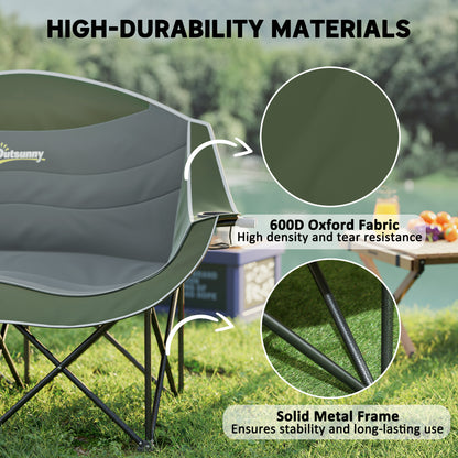 Double Camping Chair for Adults with Armrests, Cup Holders, Green