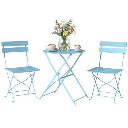 Folding Bistro Set with Round Garden Table and Chairs, Light Blue