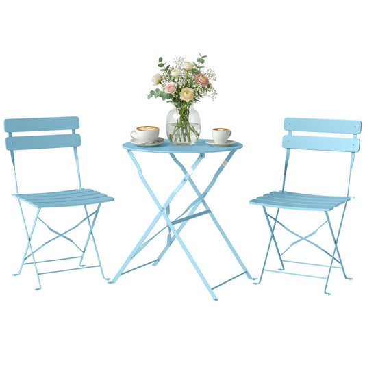 Folding Bistro Set with Round Garden Table and Chairs, Light Blue