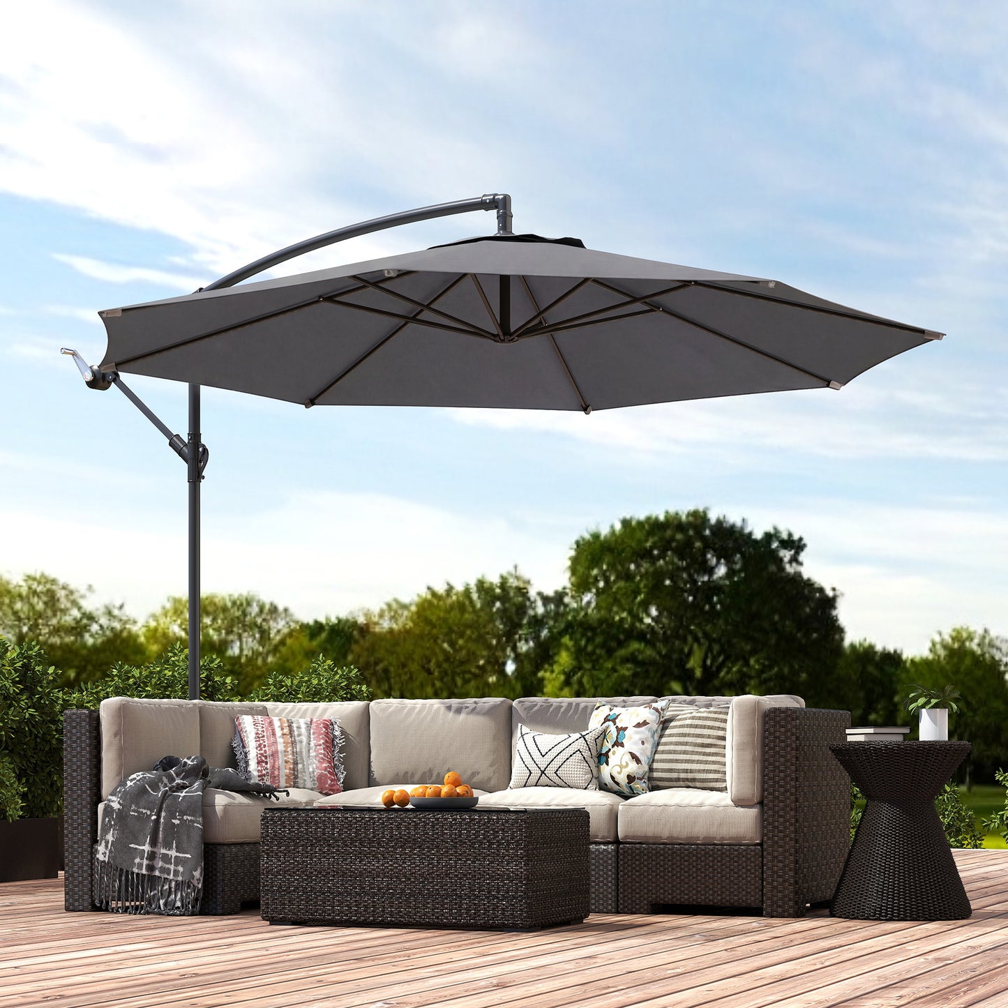 3(m) Garden Banana Parasol Cantilever Umbrella w/ Base, Grey