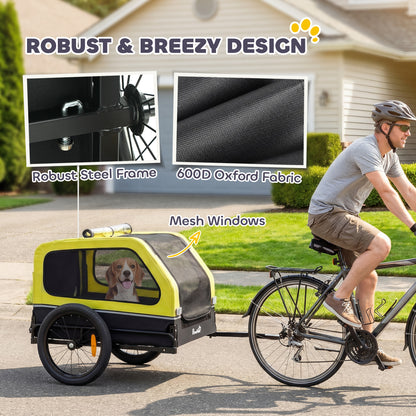 Dog Bike Trailer Support Up to 20 kg, Dog Bicycle Carrier, Easy Store Cart with Quick Release Frame, Flip-Down Ramp Tailgate, Universal Bicycle Coupler, Reflectors, Flag, Yellow