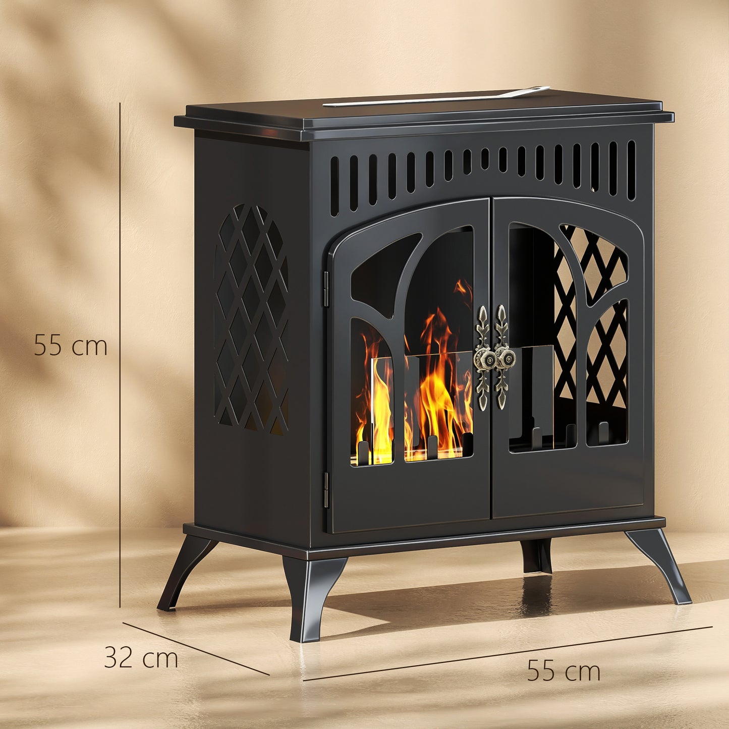22" Bio Ethanol Fireplace Stove, Ethanol Fire Burner with Door