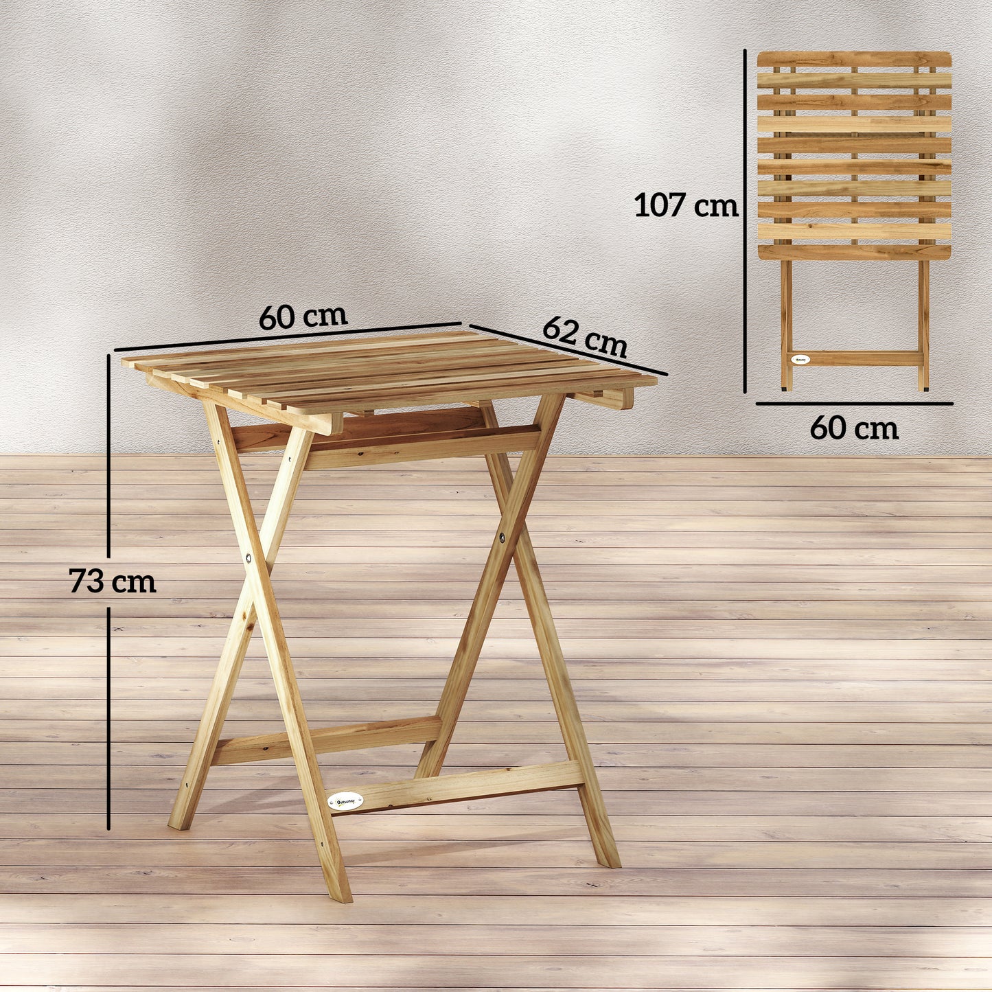 Outdoor Coffee Table Foldable Wooden Garden Table Natural Wood