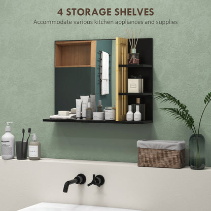 Bathroom Mirror Wall Mount Vanity Mirror with 4 Storage Shelves, Black