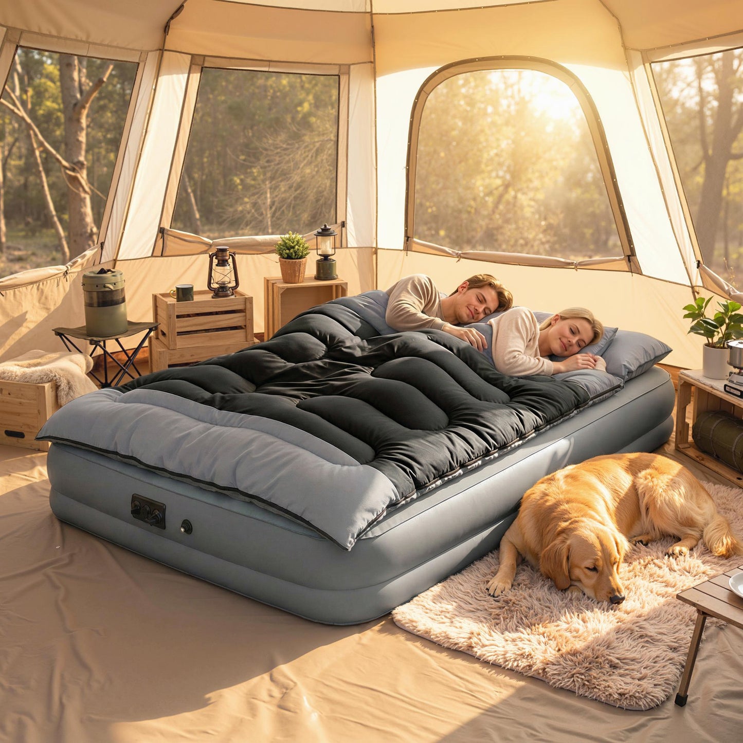 Double Sleeping Bag with 2 Pillows, 220 x 160cm Sleeping Bag Grey