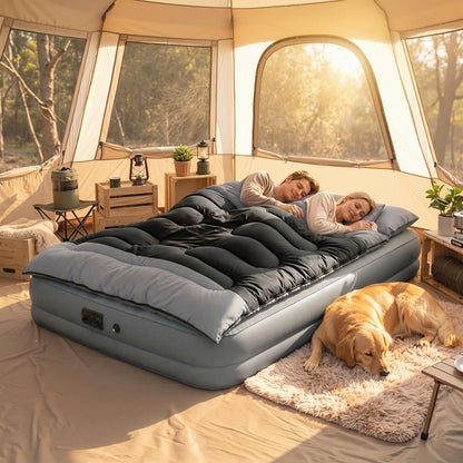 Double Sleeping Bag with 2 Pillows, 220 x 160cm Sleeping Bag Grey