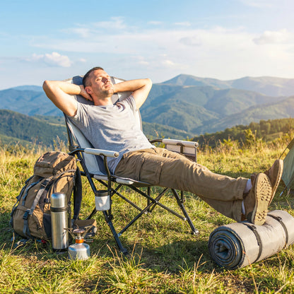 Camping Chair Padded with Side Pocket Light Grey