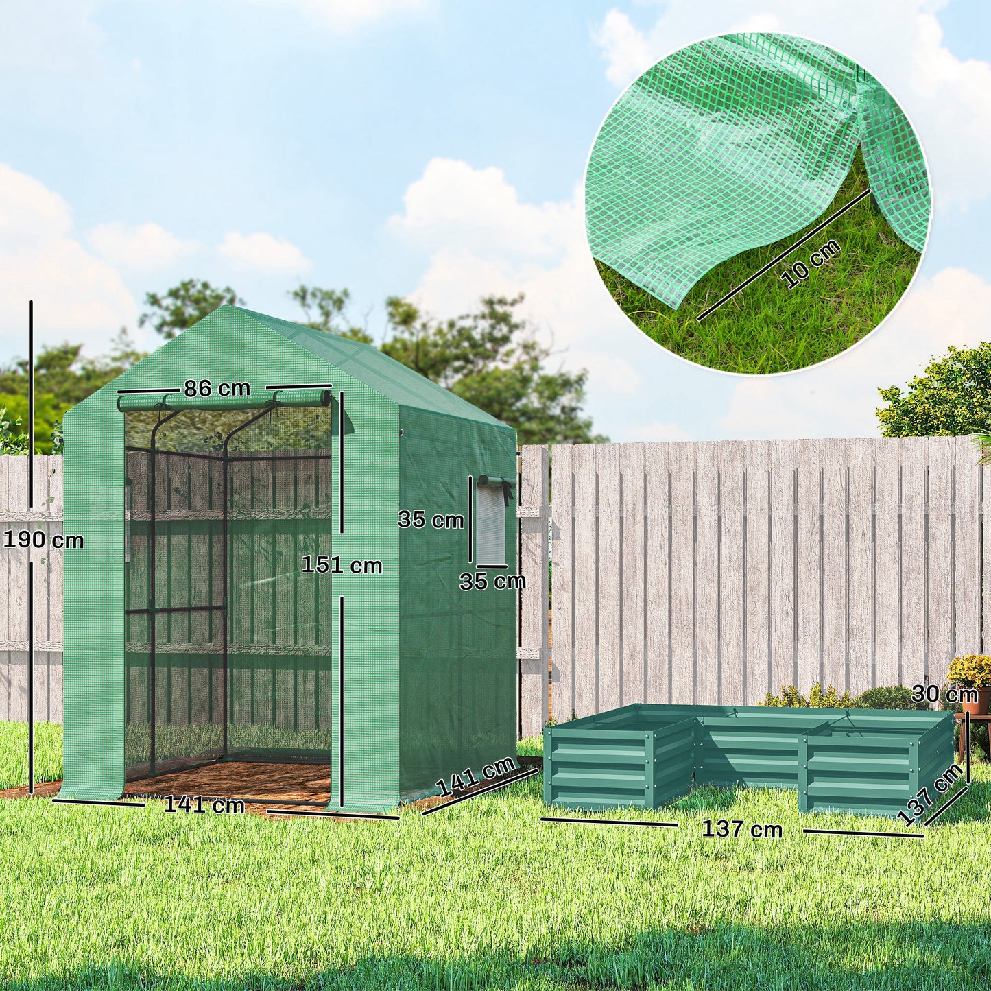 Mini Greenhouse Outdoor Greenhouse with Roll Up Door, Green