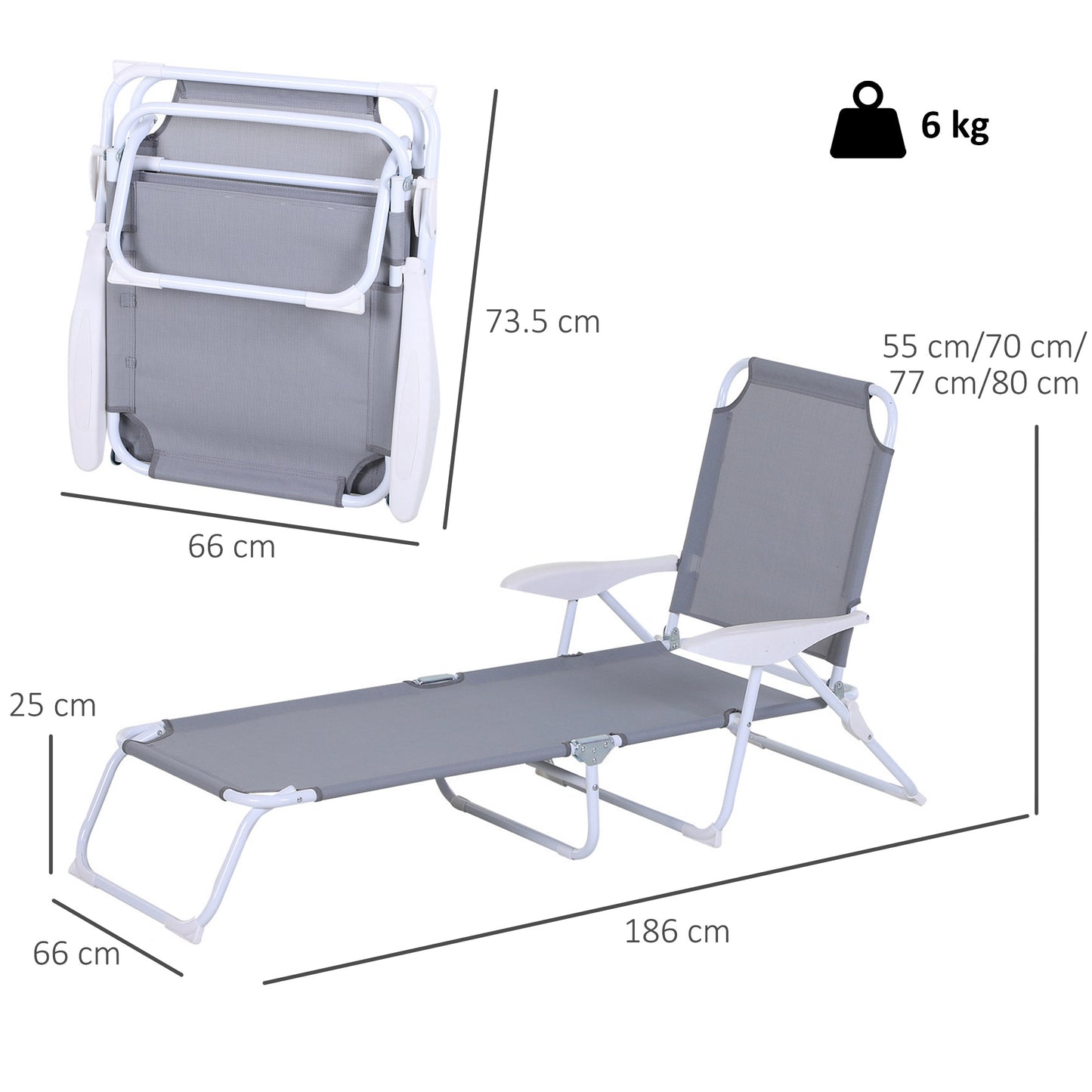 Folding Sun Lounger Garden Reclining Lounge Chair 4Level Backrest