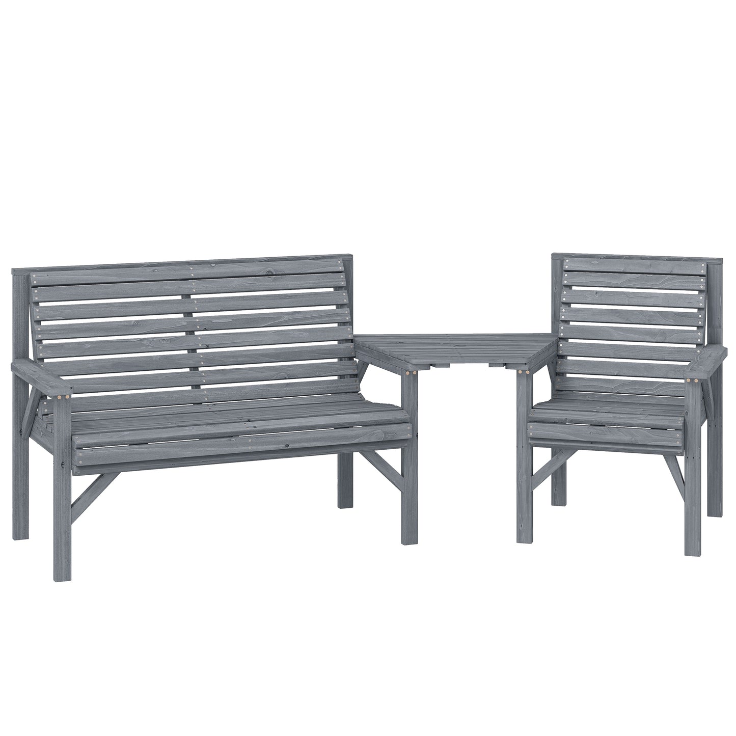 Wood Garden Furniture Set w/ Parasol Hole, Detachable Table, Grey