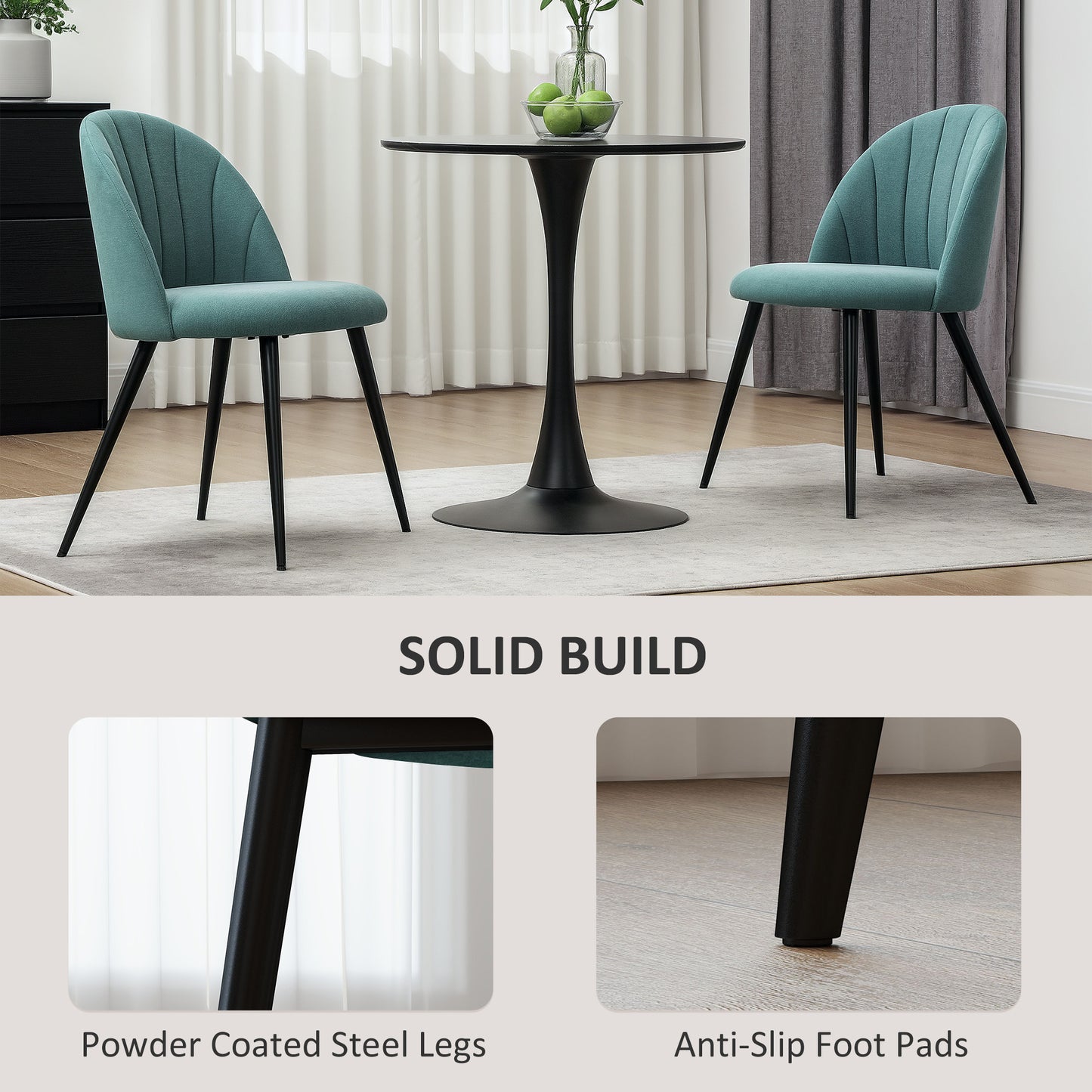 Set of 2 Dining Chairs with Shell Backrest and Padded Seat Green
