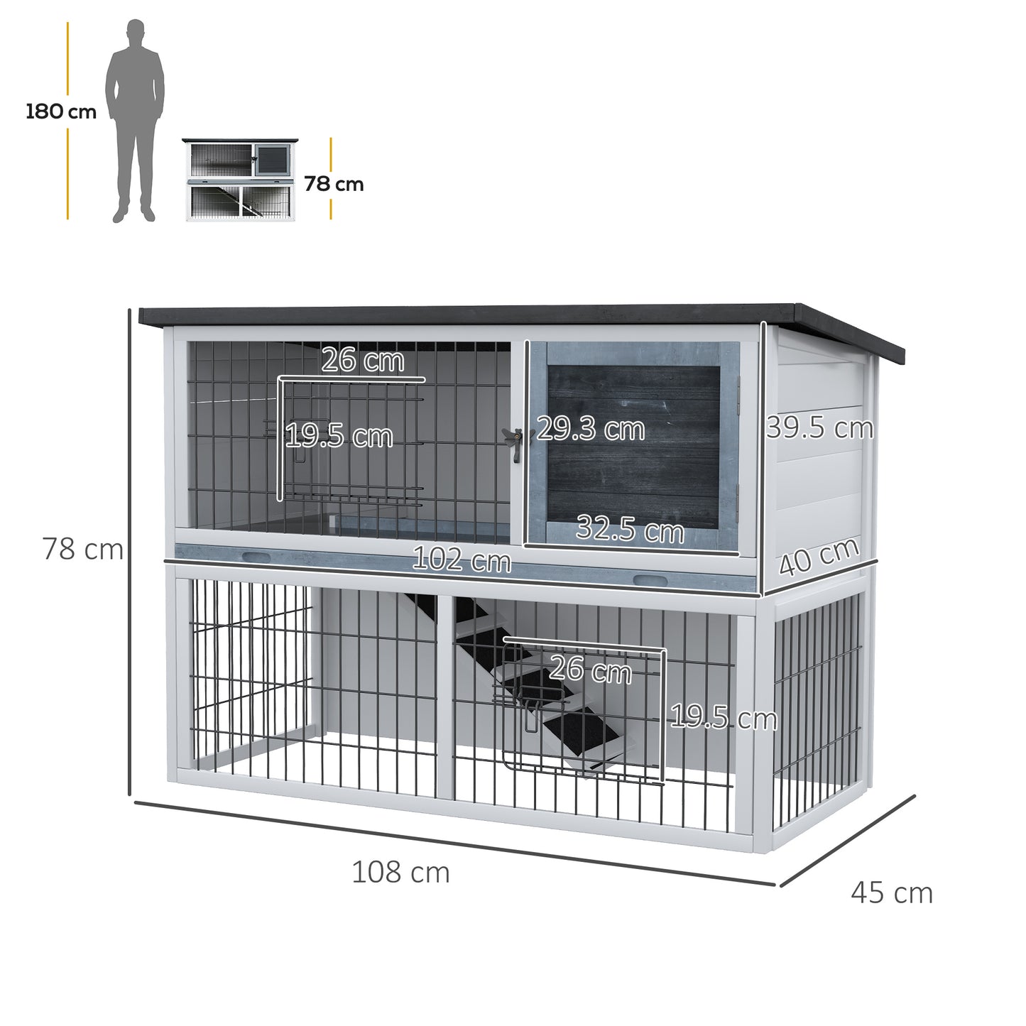 Rabbit Hutch w/ Removable Tray Openable Top for Indoors & Outdoors Grey