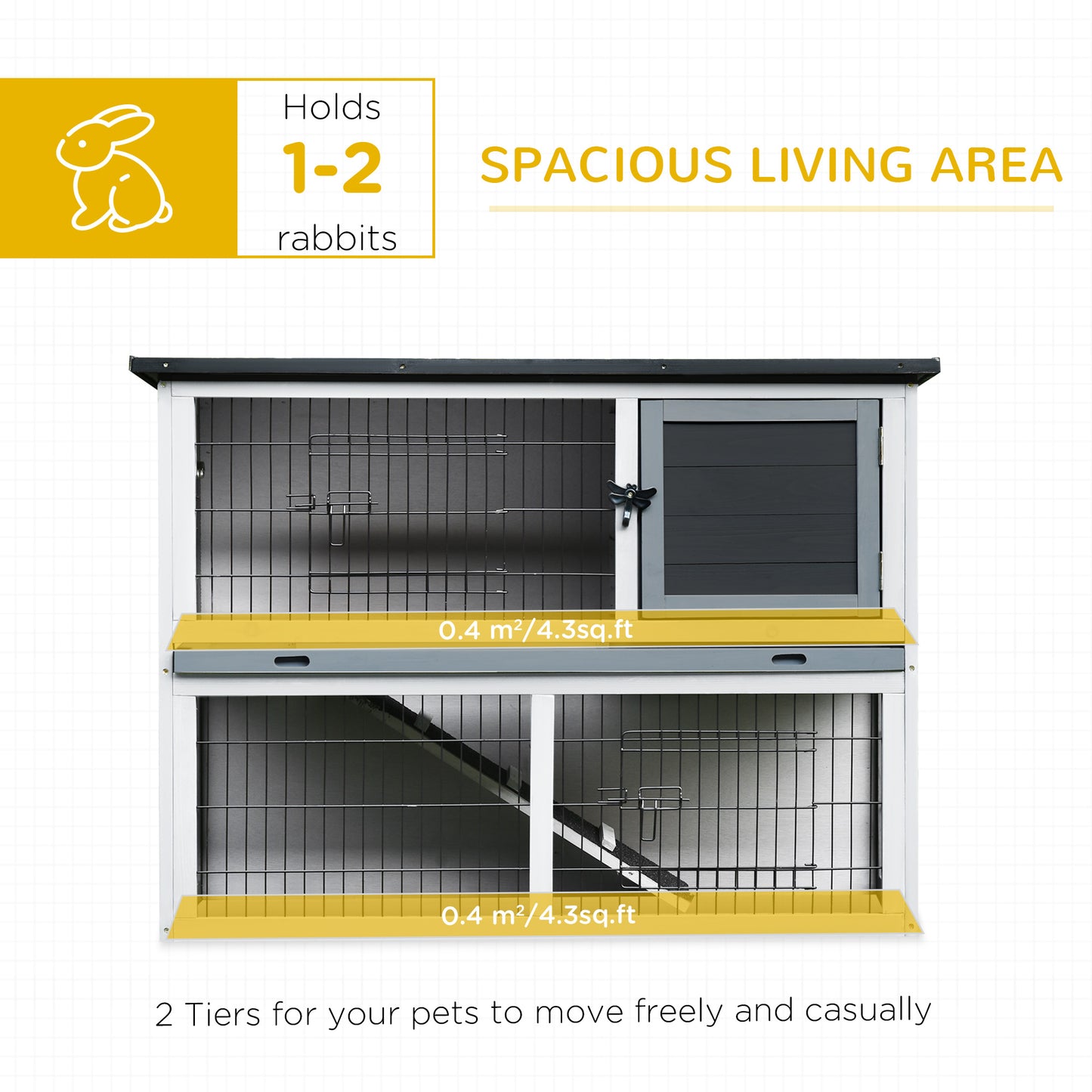 Rabbit Hutch w/ Removable Tray Openable Top for Indoors & Outdoors Grey