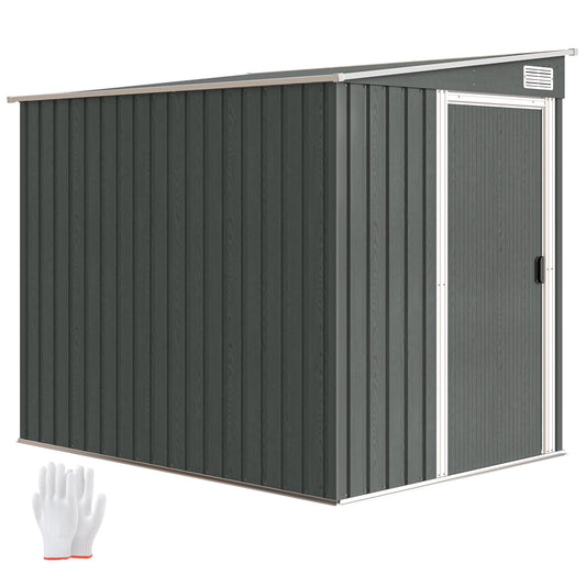 7 x 5FT Garden Shed w/ Foundation Lean to Metal Tool Shed Grey