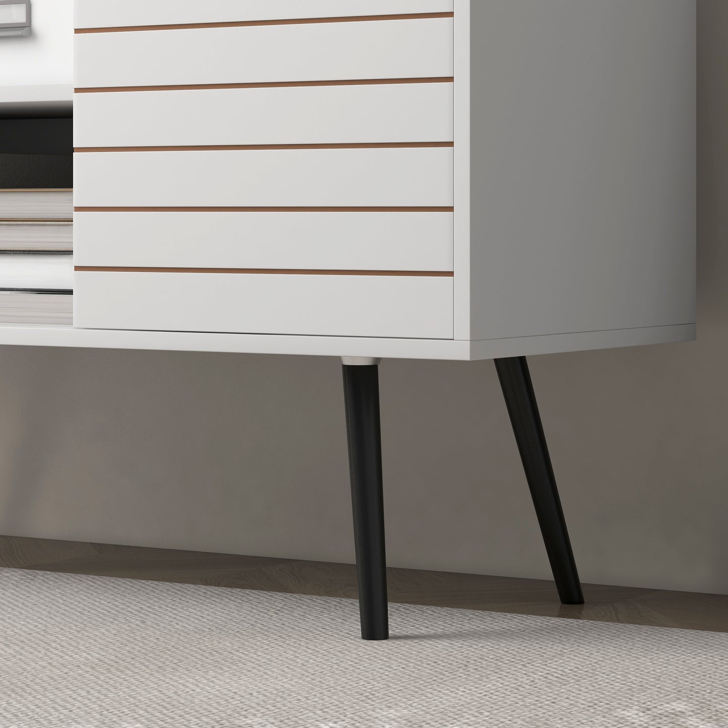 TV Unit for 50" TVs with 2 Open Shelves, Door and 2 Cable Holes, White