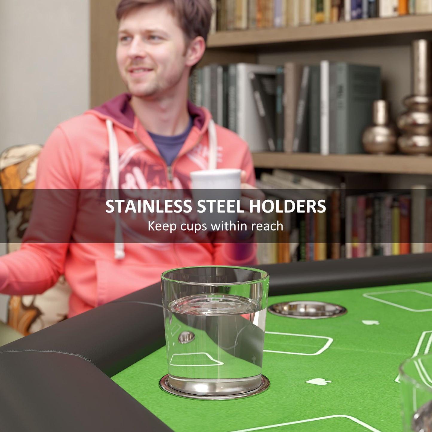 8 Player Foldable Poker Table with Cup Holders, Green