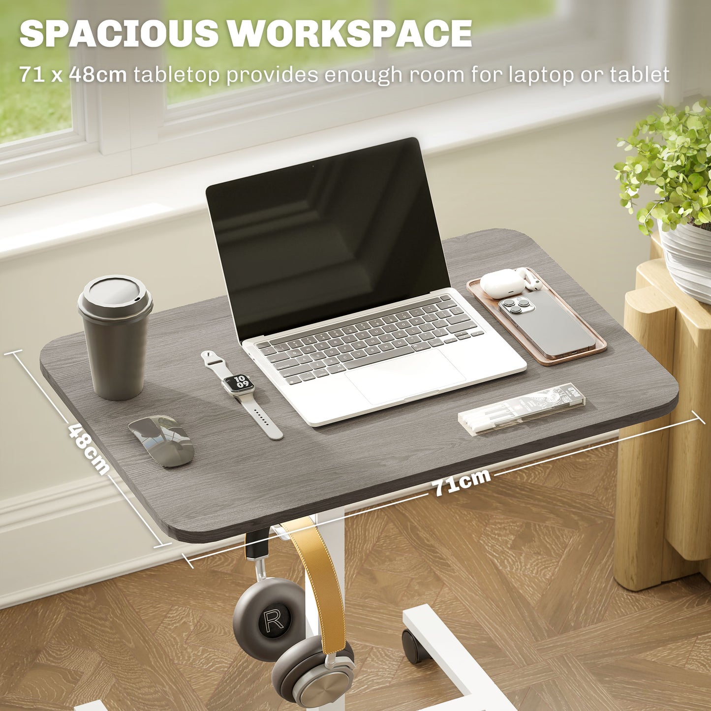 Standing Desk Mobile Overbed Table w/ Wheels for Home Office Grey