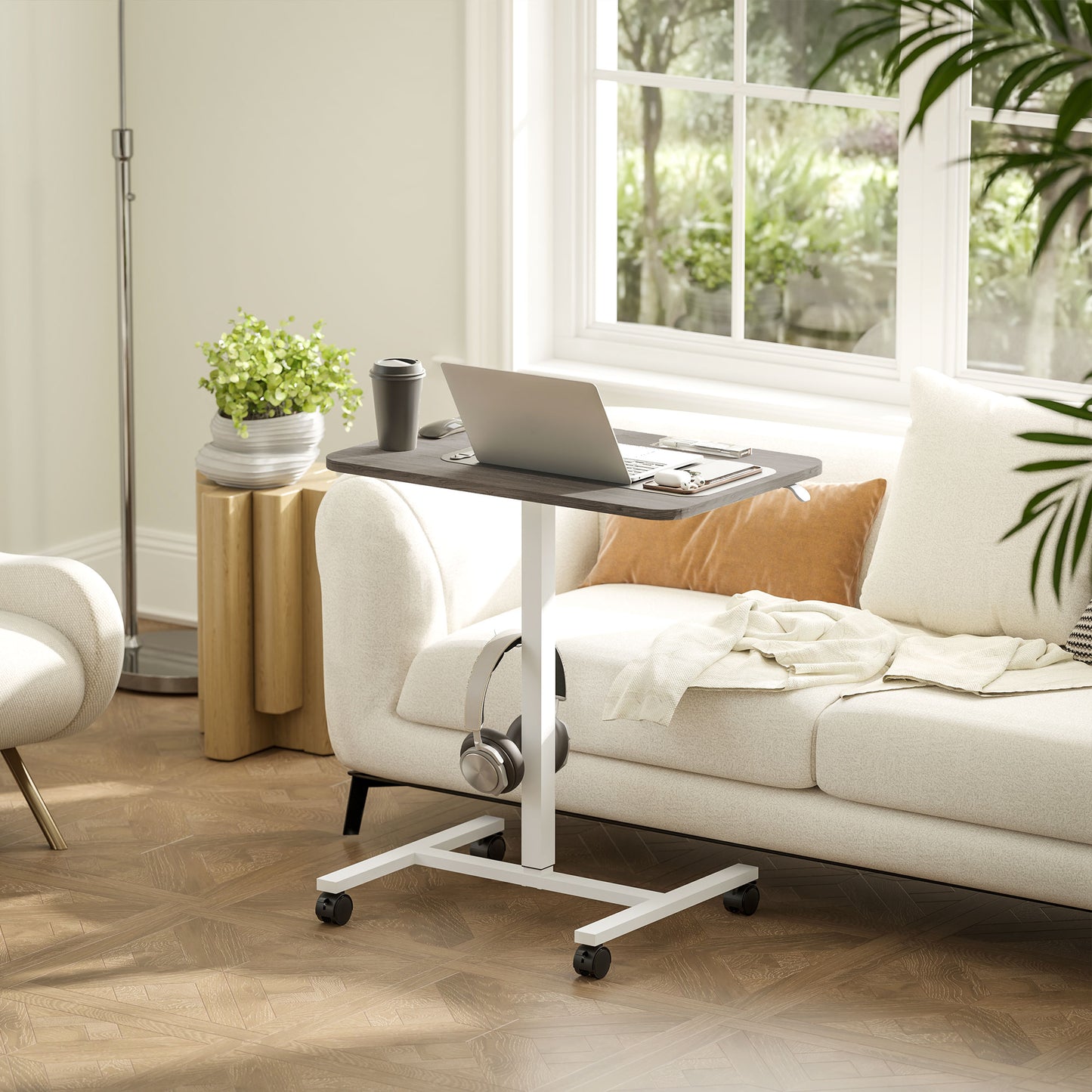 Standing Desk Mobile Overbed Table w/ Wheels for Home Office Grey