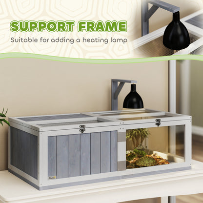 Wooden Tortoise House with Lamp Holder, Clear Windows