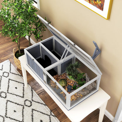 Wooden Tortoise House with Lamp Holder, Clear Windows