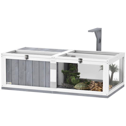 Wooden Tortoise House with Lamp Holder, Clear Windows