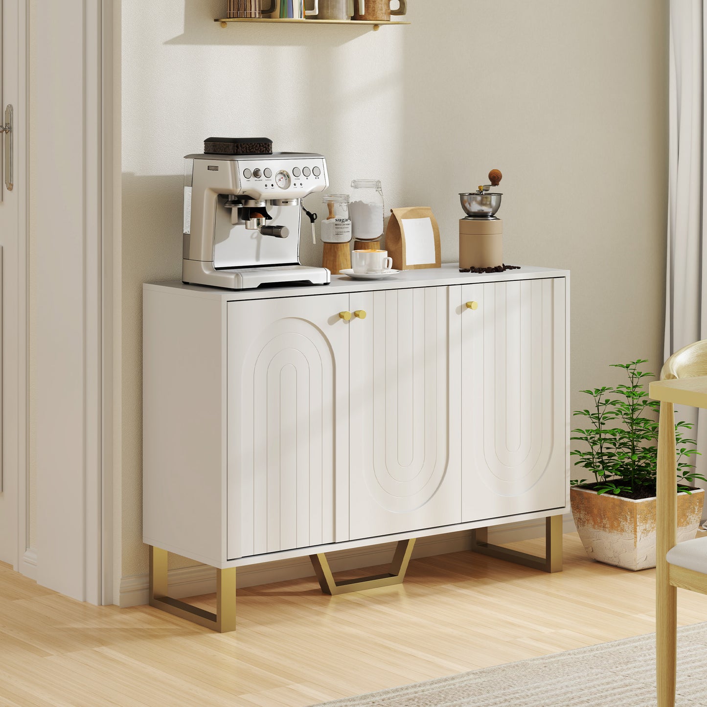 Sideboard with Adjustable Shelves & Doors for Living Room, White