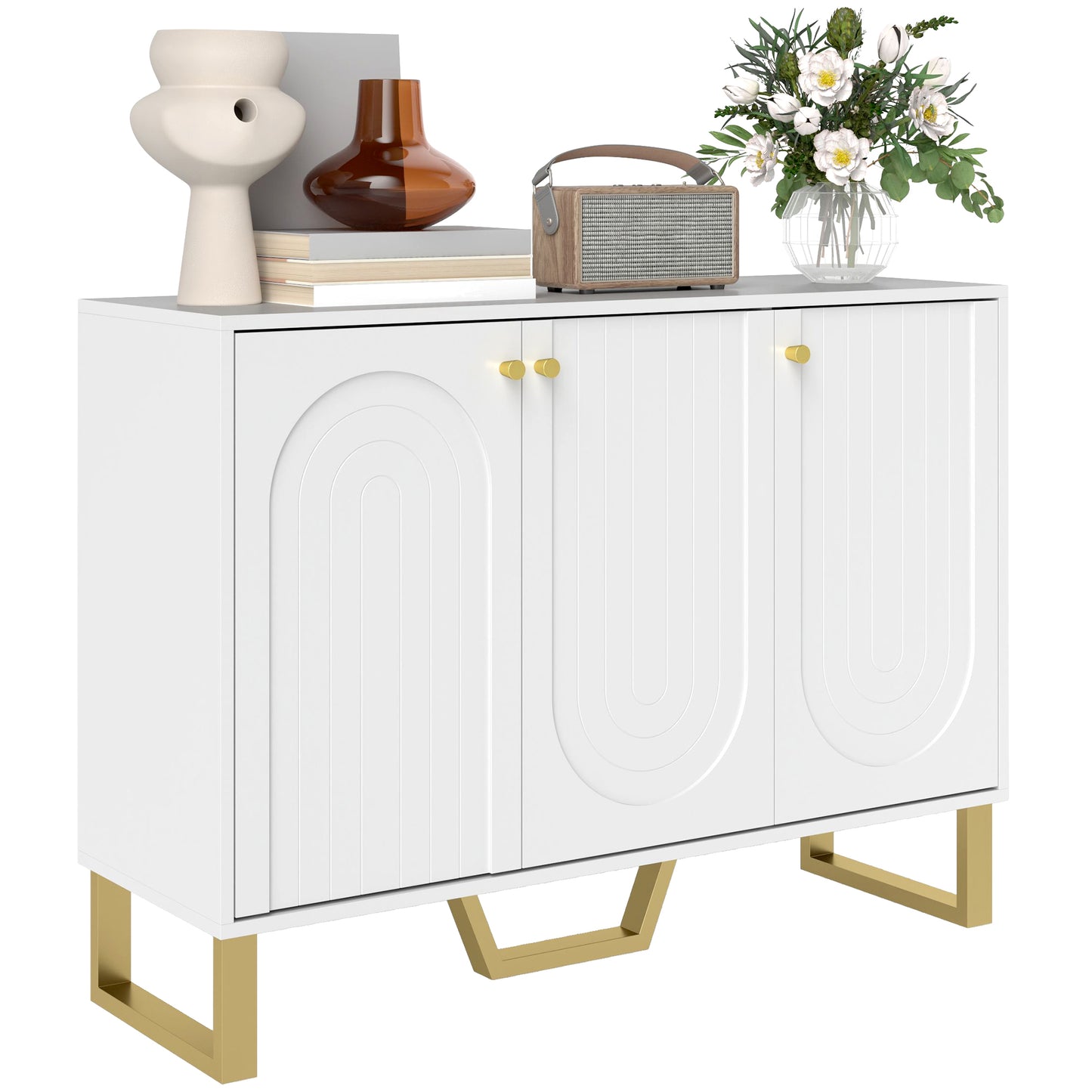 Sideboard with Adjustable Shelves & Doors for Living Room, White