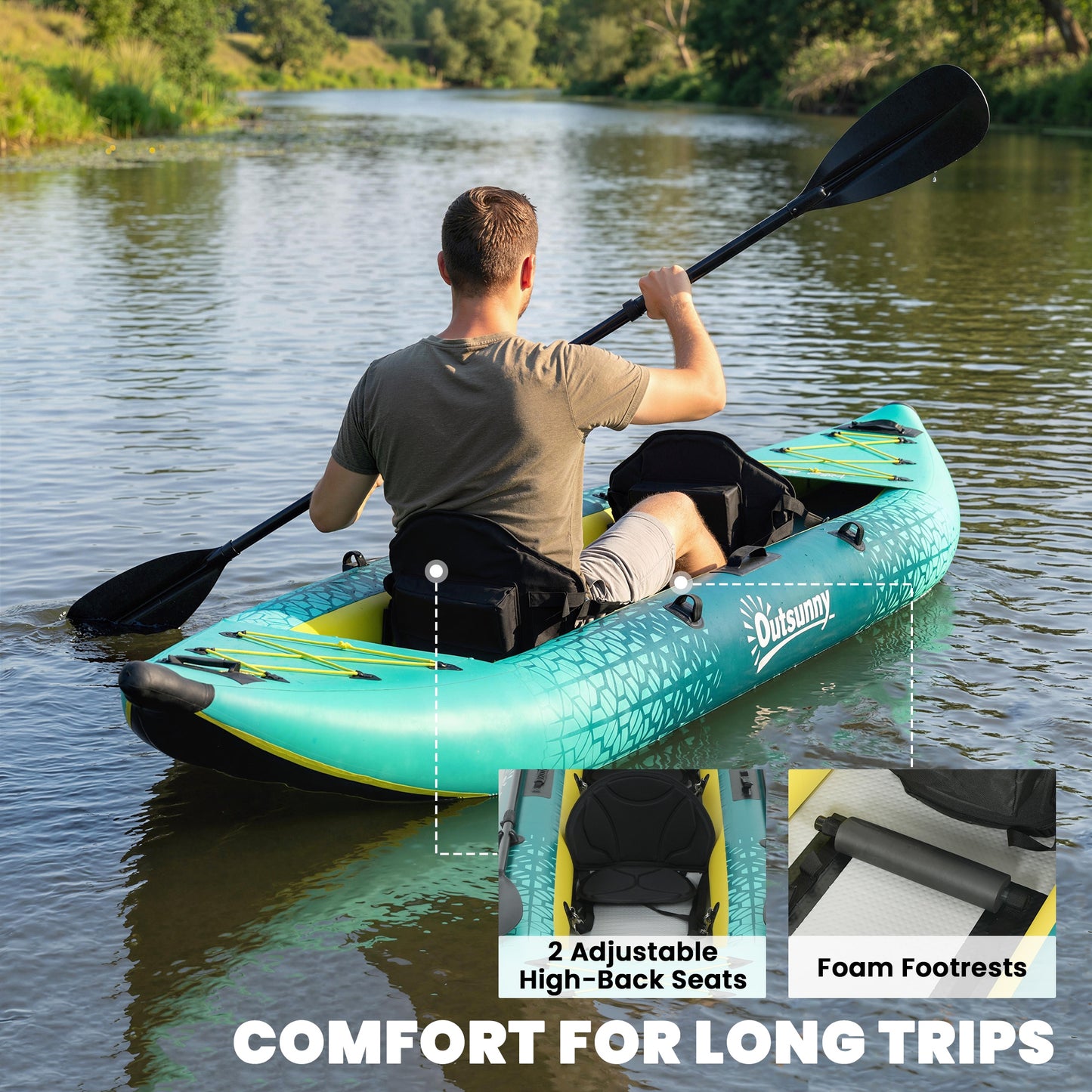 2.5' Inflatable Kayak 2-person Sit on Canoe with Paddles Blue