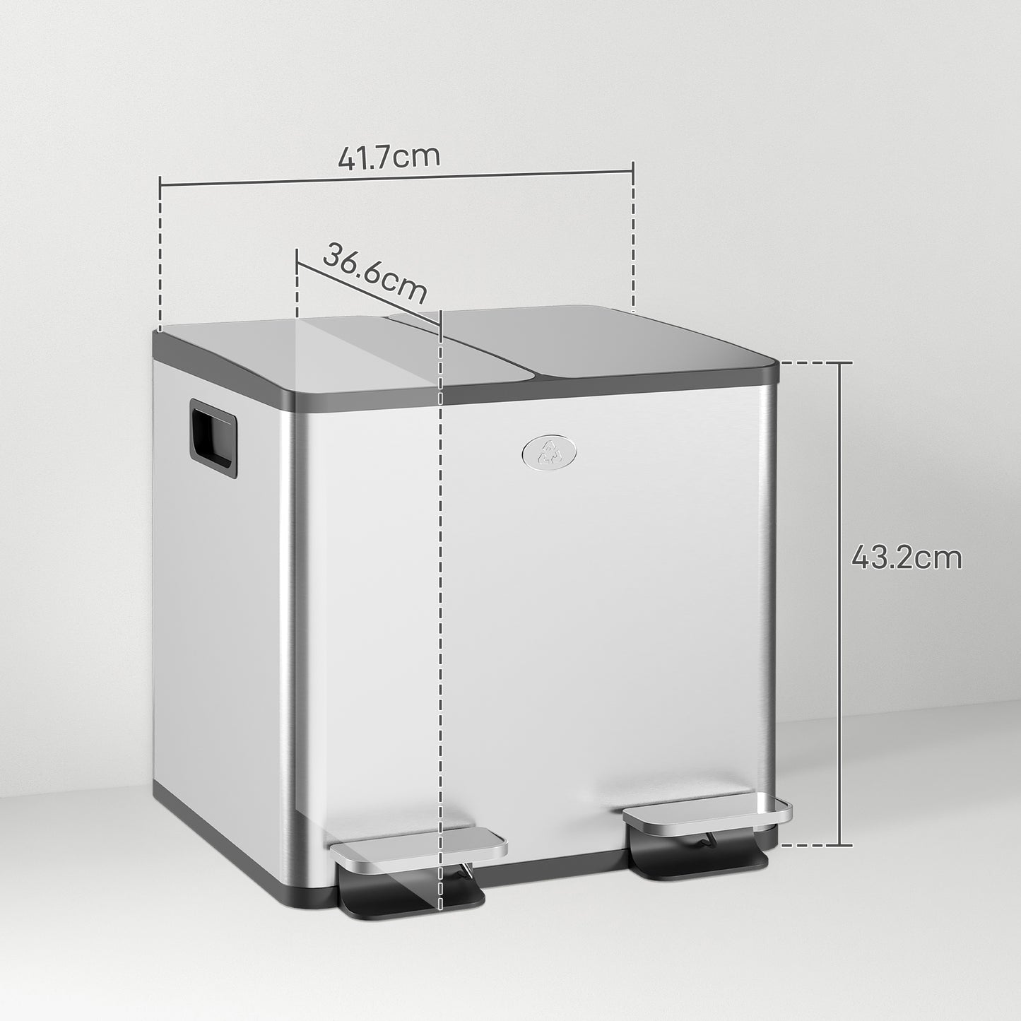 2x15L Dual Kitchen Bin Pedal Bin for Recycling and Waste, Silver Tone