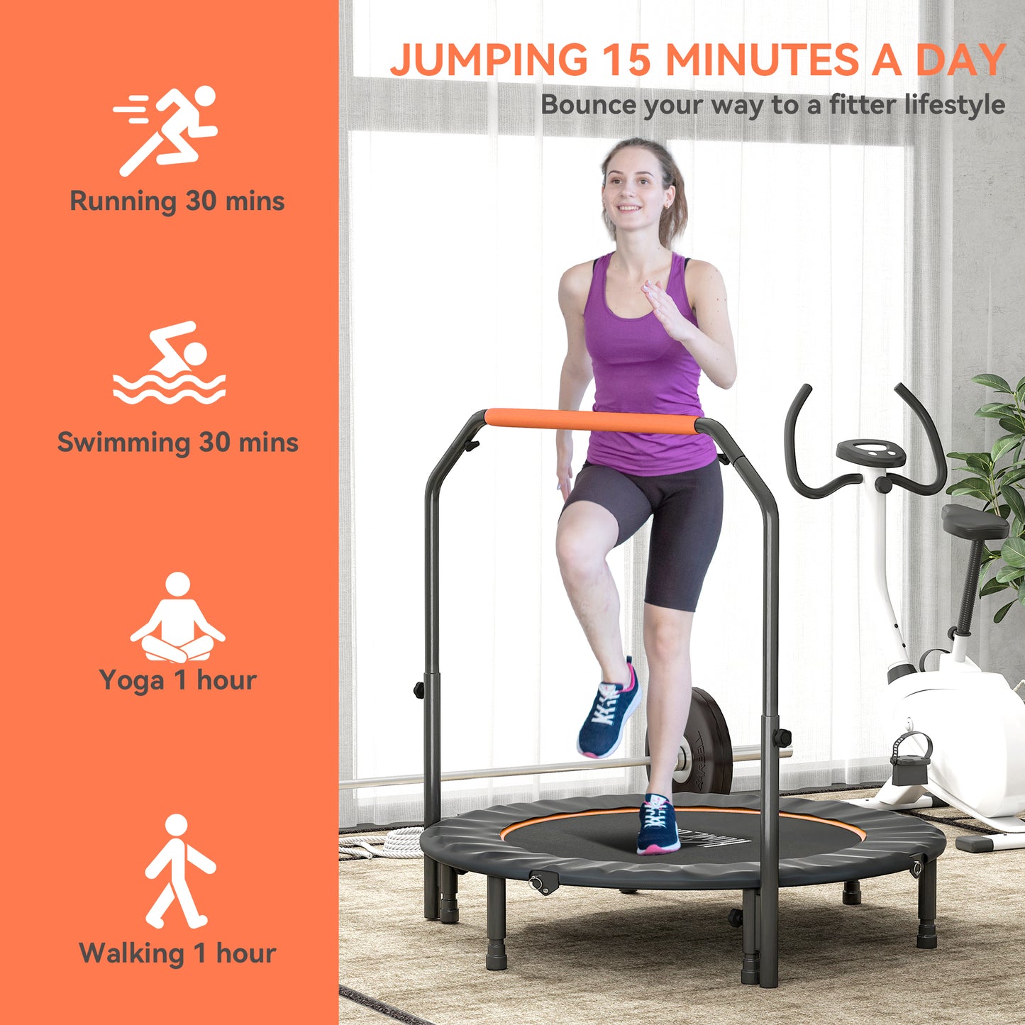 48" Foldable Mini Fitness Trampoline w/ Foam Handle, Orange