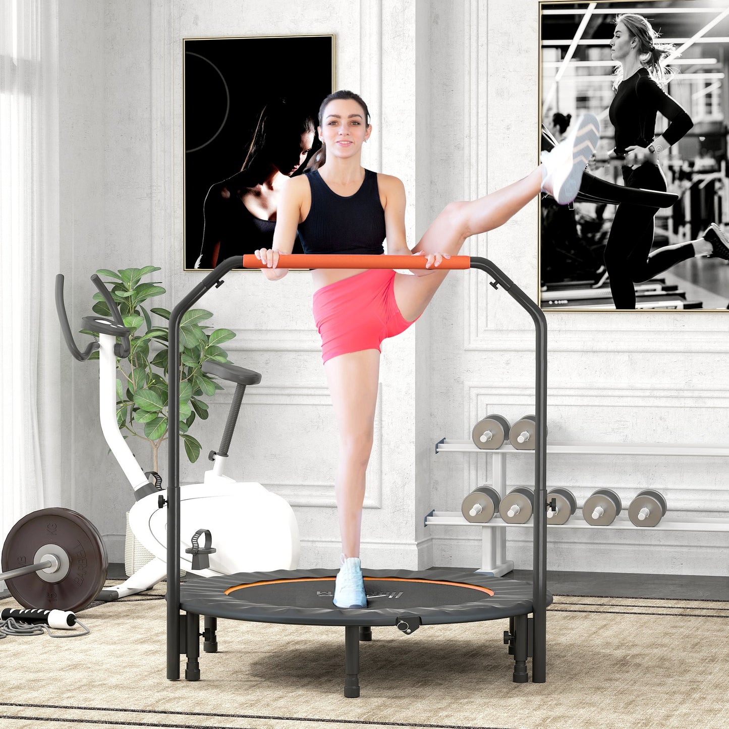 48" Foldable Mini Fitness Trampoline w/ Foam Handle, Orange