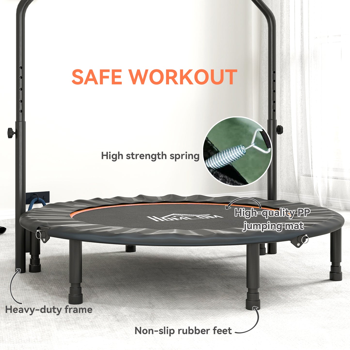 48" Foldable Mini Fitness Trampoline w/ Foam Handle, Orange