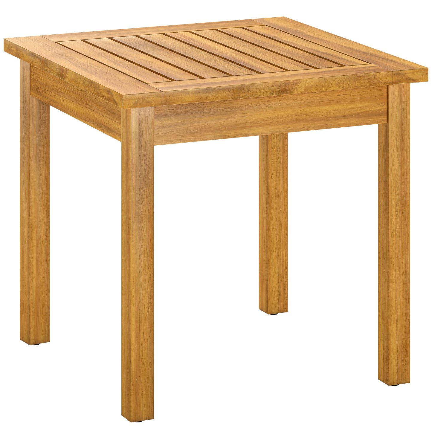 Garden Table, Outdoor Side Table with Slatted Tabletop, Adjustable Foot Pads, Solid Acacia Wood for Indoor Outdoor, Living Room, Balcony, Natural Wood