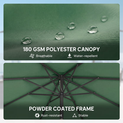 2.7 m Garden Parasol Umbrella with Cross Base, Sandbag, Green