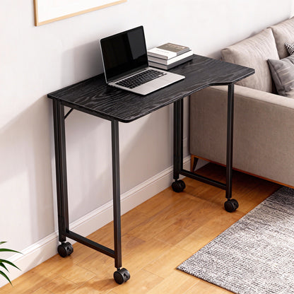 Small Writing Desk with Wheels, Folding Study Table, Black