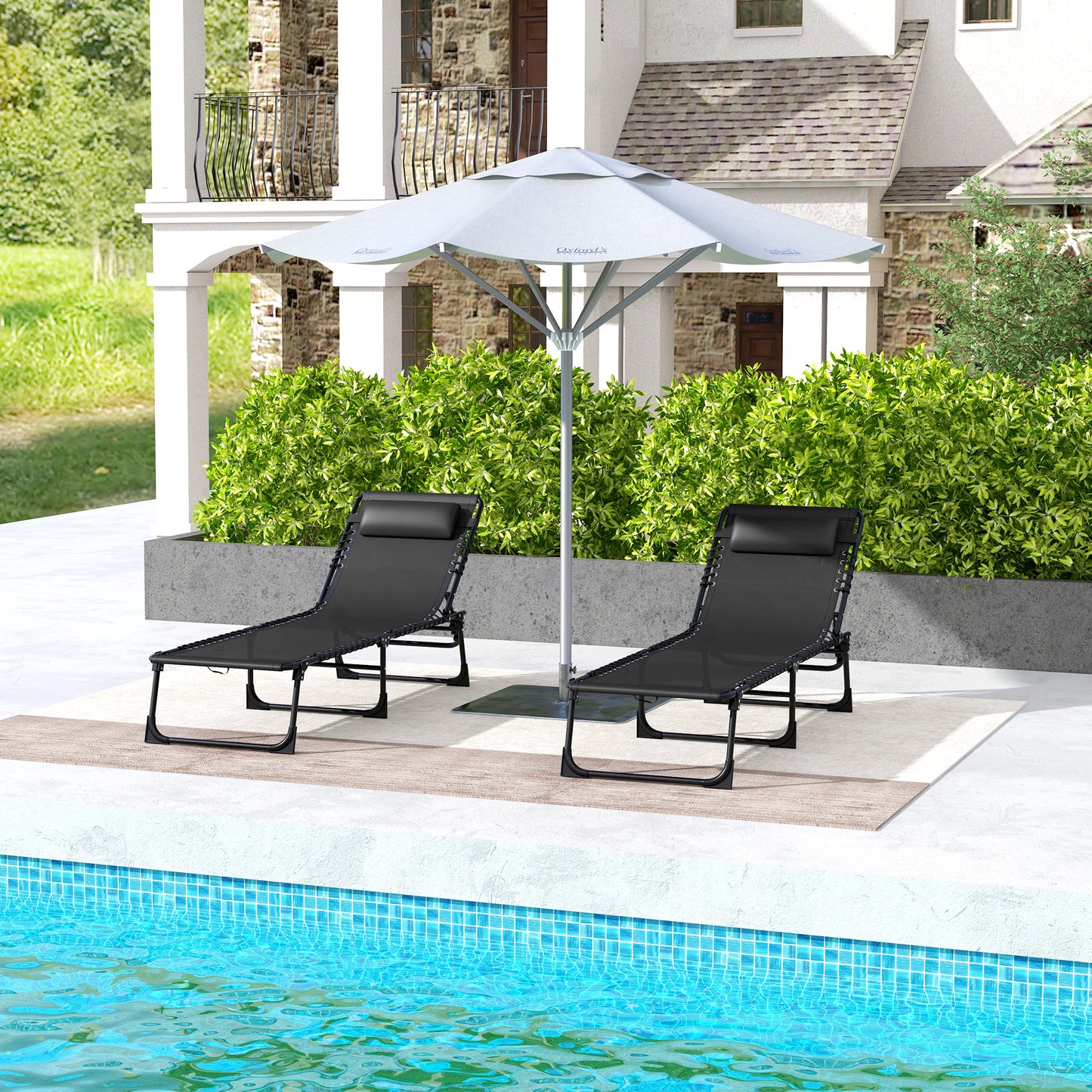 2 Pcs Folding Sun Lounger Beach Chaise Chair Garden Cot Camping Lounger with 4 Position Adjustable Black