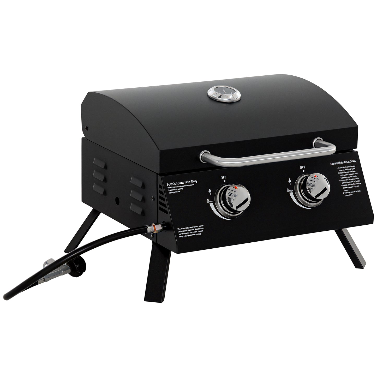 Portable Tabletop Gas BBQ Grill Barbecue w/ 2 Burner Lid Thermometer